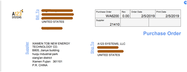 New Purchase Order From A123