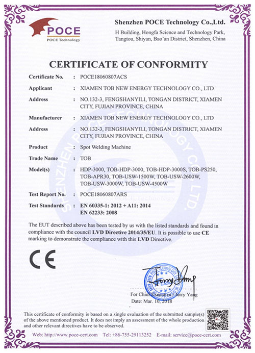 battery spot welder CE certificate