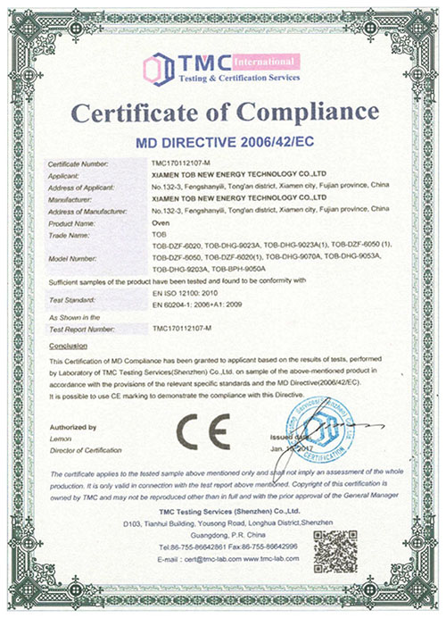 Oven CE certificate