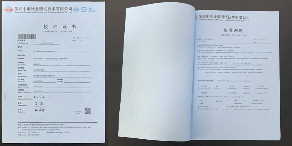 Viscosity Tester Calibration Certificate