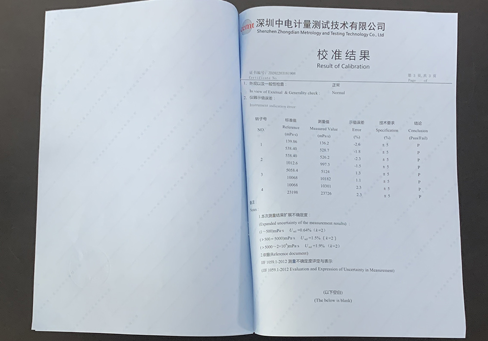 Viscosity Tester Calibration Certificate