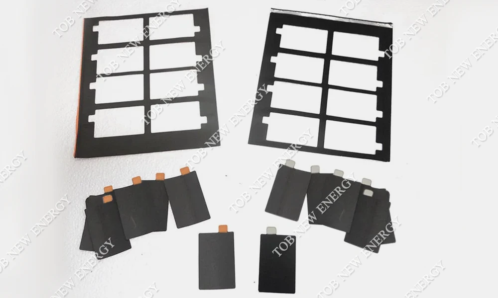 cathode and anode electrode sheets after die cutting