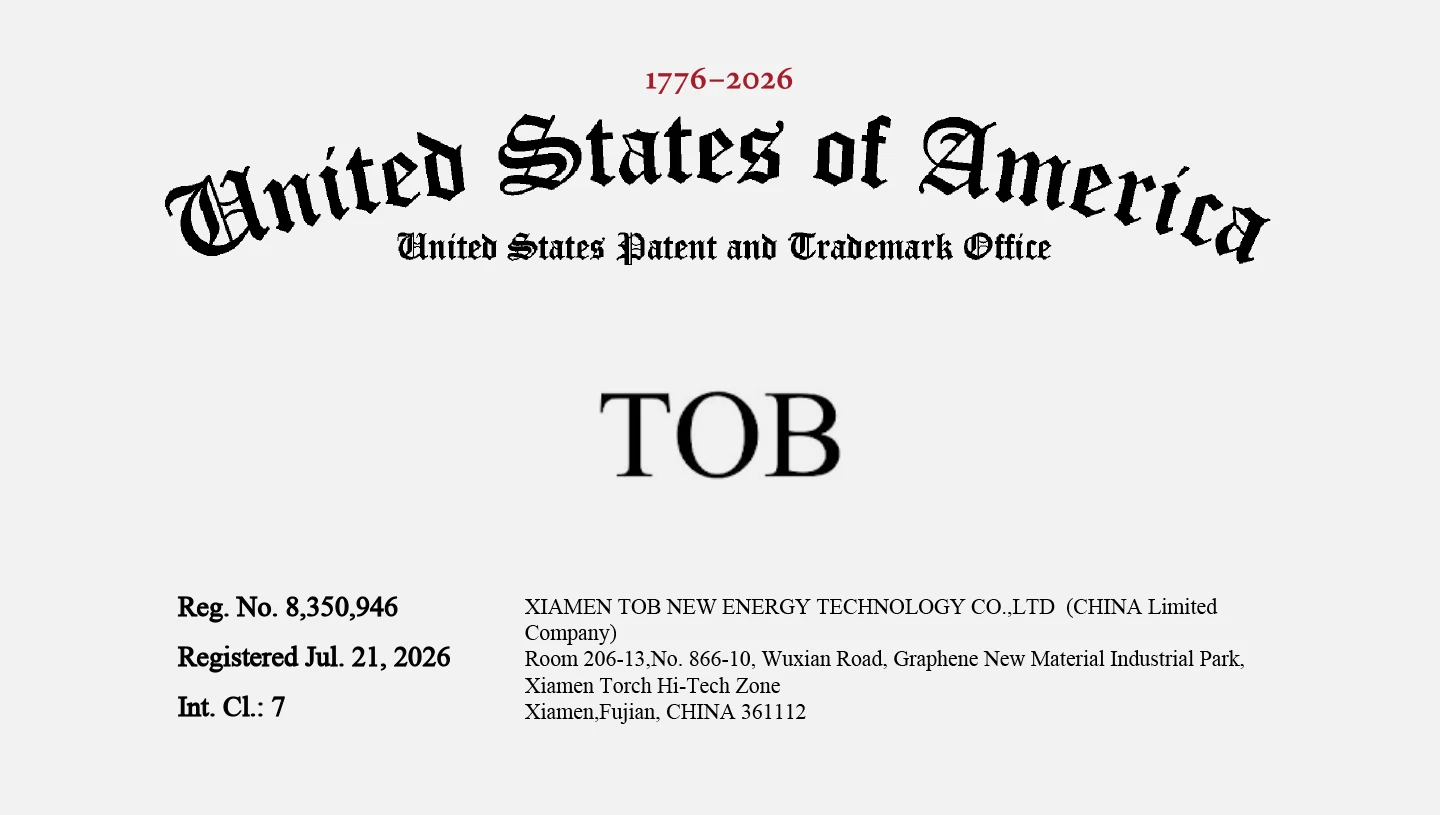 TOB NEW ENERGY Secures US Trademark for Battery Equipment