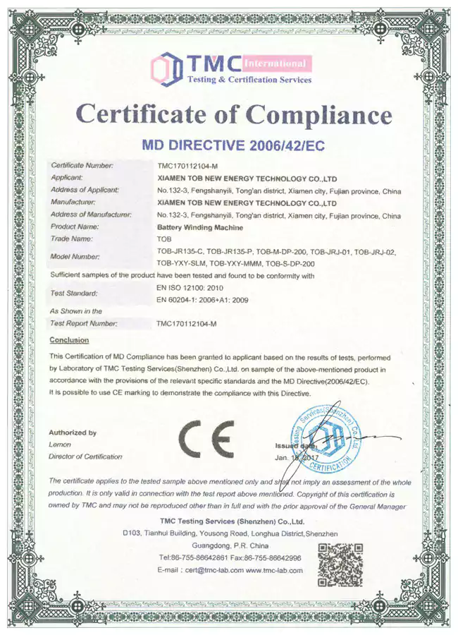 TOB CE CERTIFICATES